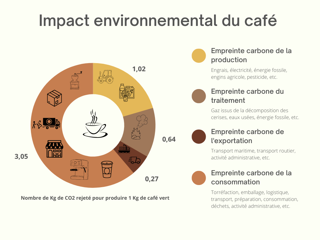 illustration de l'impact environnemental de la production d'un Kg de café vert
