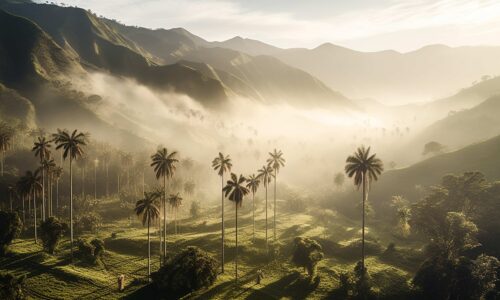 illustration de palmier à cire dans la vallée de Cocora en Colombie