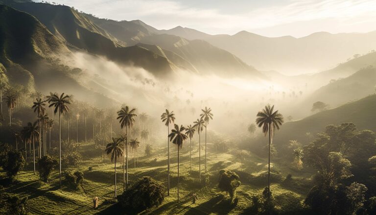 illustration de palmier à cire dans la vallée de Cocora en Colombie