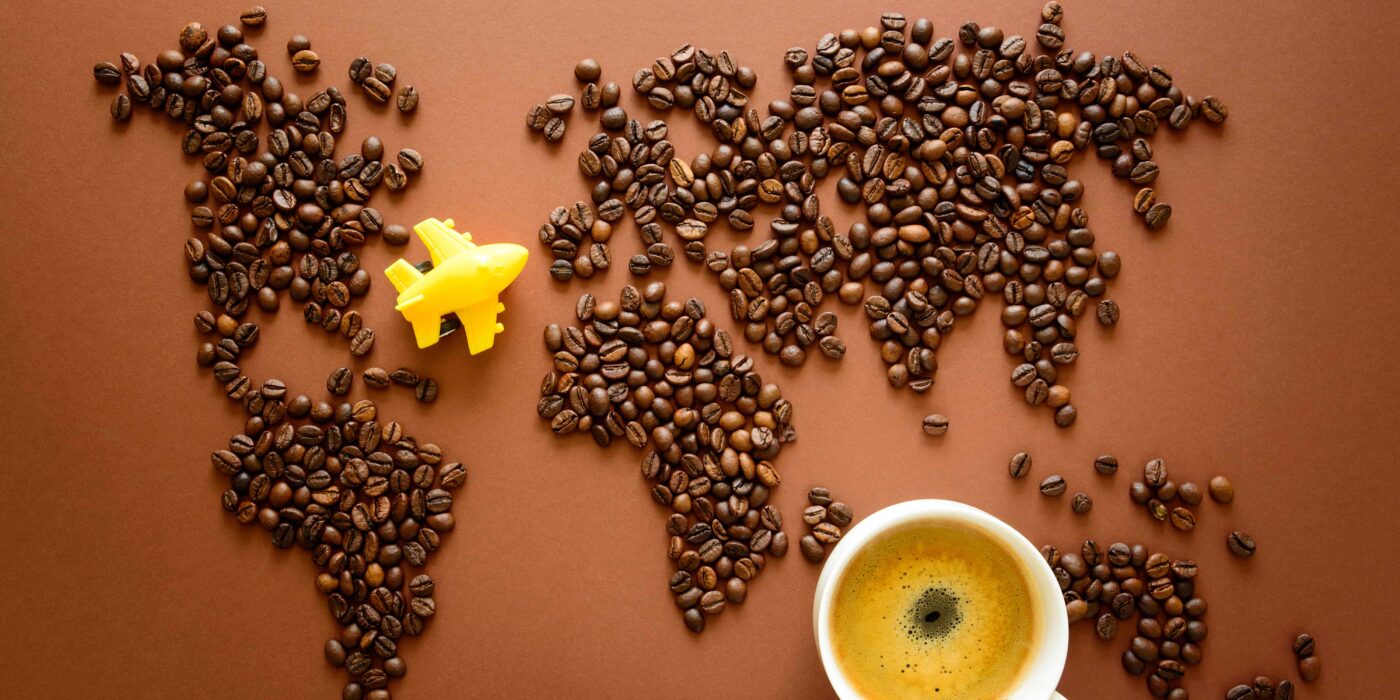illustration d'une mappemonde faite en grain de café